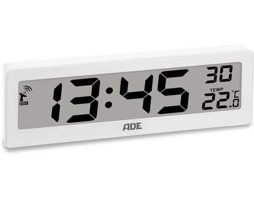 ADE, Funkuhr DCF mit XXL-Ziffern digital We weiss, mit Temperaturanzeige