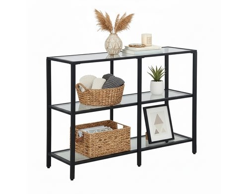 relaxdays Konsolentisch mit 3 Glasablagen Glas/Eisen