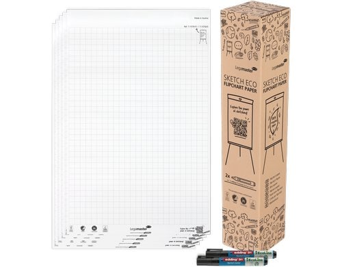 Legamaster SKETCH ECO Flipchart FSC Papier Recycl., kariert, 5x20 Blatt, inkl. Marker