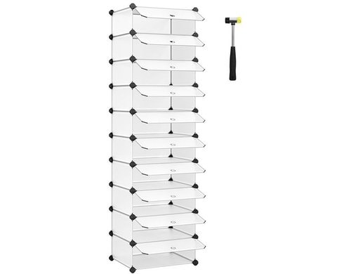 Songmics Schuhboxen mit Türen,10 Fächer Weiss, 43x173x31 cm (BxHxT), Kunststoff