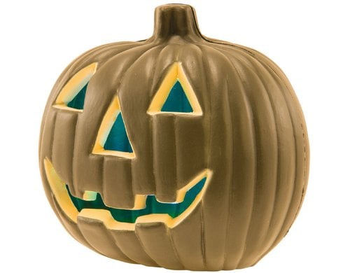 Dekomat Kürbis mit Gesicht, mit RGB Licht aus Kunststoff, 20x20cm, 3x LR44 Batterien