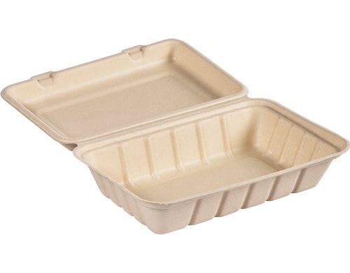 Biopak Box Hinged Bagasse braun 850ml, 50 Stk. Mit Deckel
