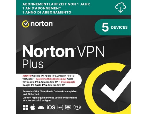 Norton VPN Plus ESD, Vollversion, 5 PC, 1J, 10GB