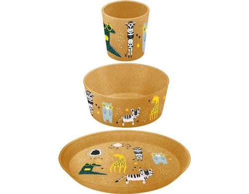 Koziol Kindergeschirr Set CONNECT ZOO Teller+Schale+Becher, beige, bio-circular