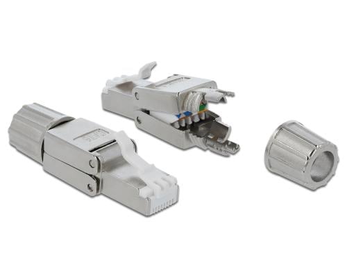 Delock RJ45 Stecker, Cat.6, verschraubbar geschirmt, Werkzeugfrei, Massiv und Litzen