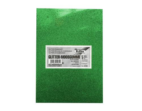 Folia Moosgummi Glitter dunkelgrün 5 Bogen à 20x29cm, selbstklebend