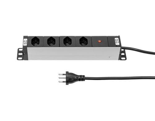 Steckdosenleiste ALUMODULAR, 4xT13, silber 3m Kabel, Resetknopf