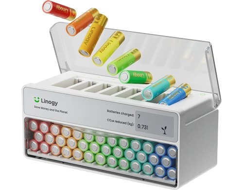 Linogy AA AAA Ladegerät 8-Fach Schnellladegerät mit Batterietester