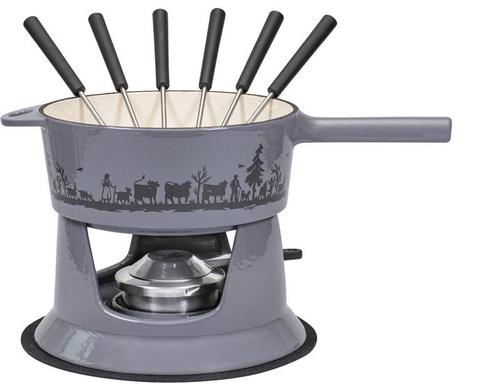 Kadastar Käsefondue-Set Alpaufzug Familie Ø 22 cm, 9-teilig, Gusseisen