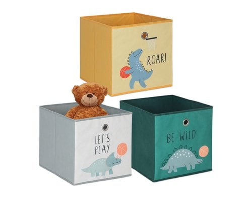 relaxdays Spielzeugbox Dino Basket 3 Stück