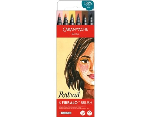 Caran d'Ache Filzstift Fibralo Brush Porträ Kartonschachtel mit 6 Farben