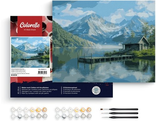 Colorelle MNZ Berglandschaft, See gesp. Leinwand, Pinsel, Acrylfarben, ab 14J
