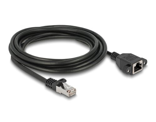 Delock Netzwerkverlängerung, 2m, ST-BU Cat.6A, S/FTP, Schwarz Buchse verschraubbar