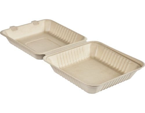 Biopak Box Hinged Bagasse braun 1200ml, 50 Stk. Mit Deckel