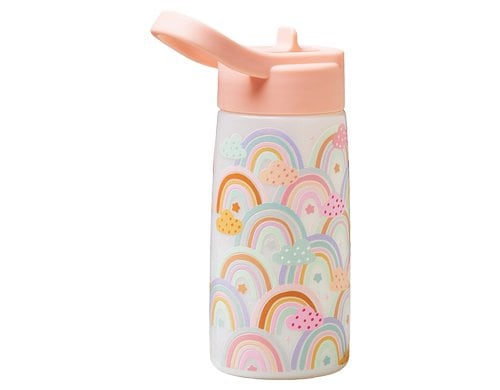 bioloco Kinderflasche - Rainbows in the sky 350ml, mit Strohhalm, Reinigungsbürste