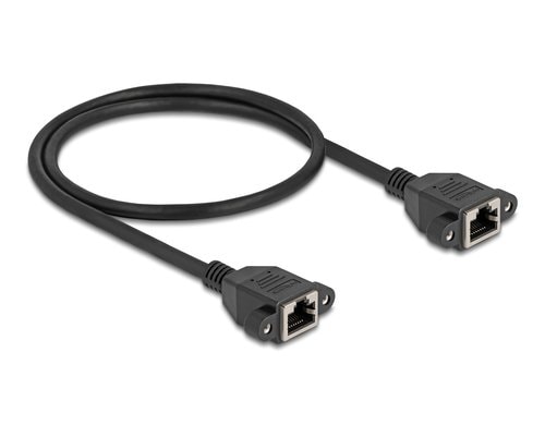 Delock Netzwerkverlängerung, 50cm, BU-BU Cat.6A, S/FTP, Schwarz Buchse verschraubbar