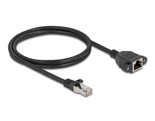 Delock Netzwerkverlängerung, 1m, ST-BU Cat.6A, S/FTP, Schwarz Buchse verschraubbar