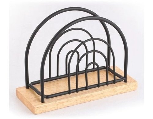 MSV Serviettenhalter, Nature-Schwarz Holz, Stahl, 13x5x9.2 cm