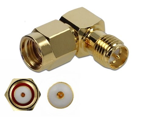 Delock Adapter RP-SMA St zu RP-SMA Bu 90° 10 GHz, 50 Ohm, Messing vernickelt