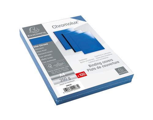 Exacompta Einbanddeckel Chromolux 250g/m², Packung 100 Stk, Farbe Blau