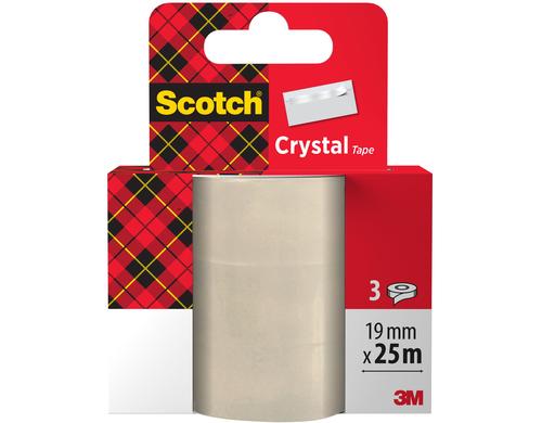 3M Scotch Crystal Klebeband Nachfüllpack 19 mm x 25 m, 3 Rollen