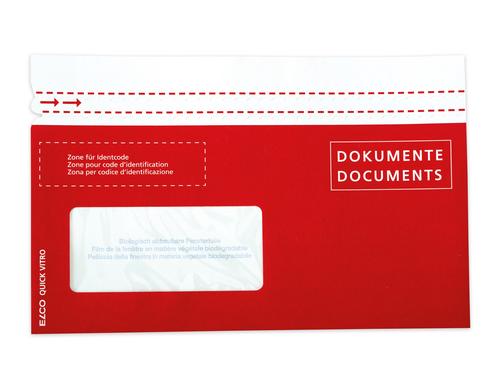 Elco Quick Vitro Dokumententaschen rot aus Papier, C5/6, Fenster links 250 Stk