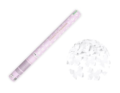Partydeco Konfettikanone Schmetterlinge weiss, 60 cm