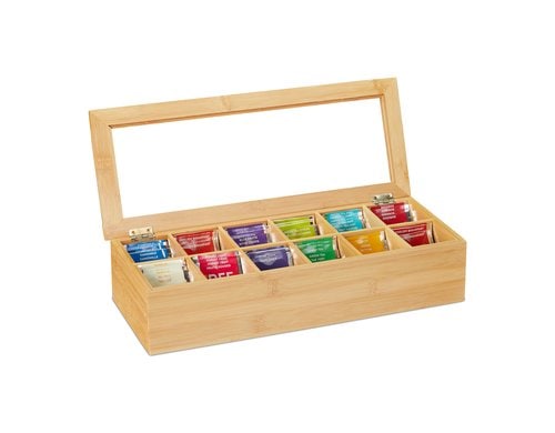 relaxdays Teebeutel-Box Bambus, China, 12 Fächer