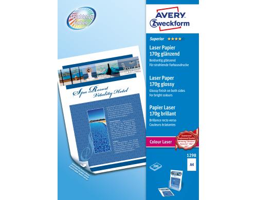 Avery Zweckform Superio Colour Laser Papier glänzend, A4, 170g. Inhalt: 200 Blatt,