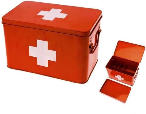 present time Medikamentenbox, Rot Metall, 31.5x19x21 cm