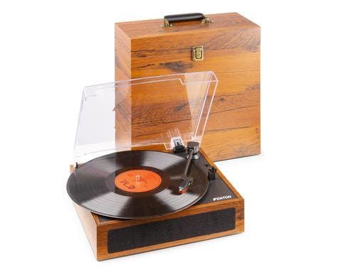Fenton RP170L Plattenspieler mit Plattenkoffer, Holzoptik