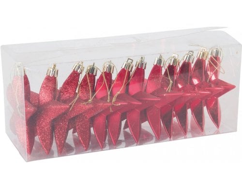 Dekomat Weihnachtssterne Aufhänger 12 Stk. aus Kunststoff, im Blister, rot