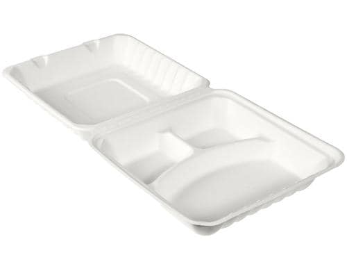 Biopak Menübox 3-Teilung 350/120/120 ml 50 Stück, Bagasse, 236x231x81