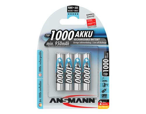 Ansmann Akku AAA NiMH Typ 1000 4er min. 950 mAh, 1.2V, 4er