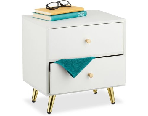 relaxdays Nachttisch mit goldenen Beinen MDF, 41,5 x 40 x 32,5 cm