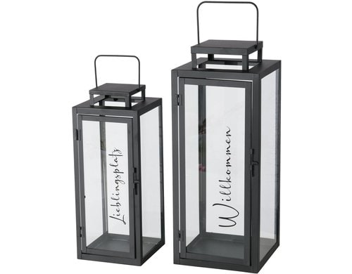 Boltze Laterne Berlin, 2 tlg. Schwarz Eisen/ Glas, H 40-50, L: 16-20, B: 16-20cm