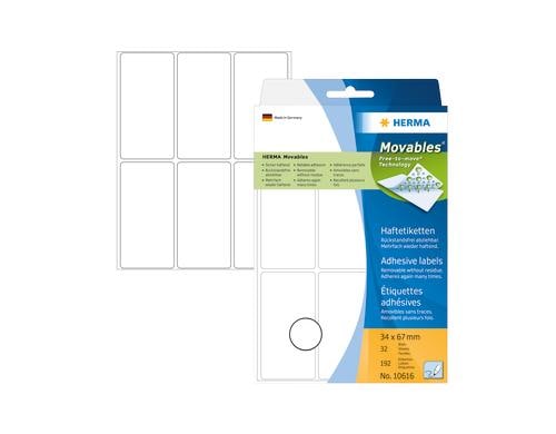 Herma Haftetiketten weiss, 192 Stk 34,0 x 67,0 mm, ablösbar