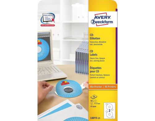 Avery Zweckform CD-Etiketten Packung zu 25 Blatt / 50 Etiketten