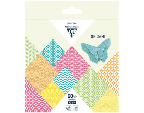 Clairefontaine Papier Origami Sommer 70g/m2, 60 Blatt, 15 x 15 cm, assortiert