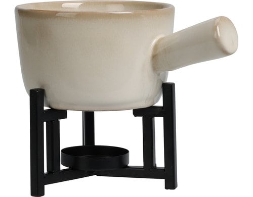FURBER Fondue Set Porzellan,Metalstand,2 Gabeln