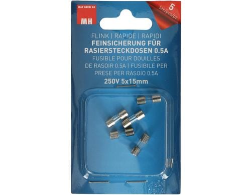 Max Hauri Feinsicherung 0.5A  5x15mm für Rasiersteckdosen, flink, 5 Stk.