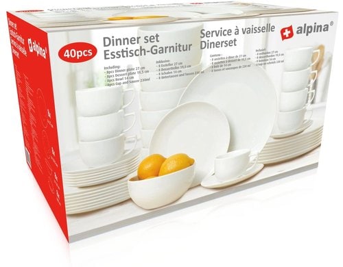 Alpina Geschirrset Weiss,40teilig SW, 8 Personen