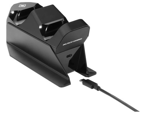 Deltaco Dual Charger PS5, Black Wired, Transparent