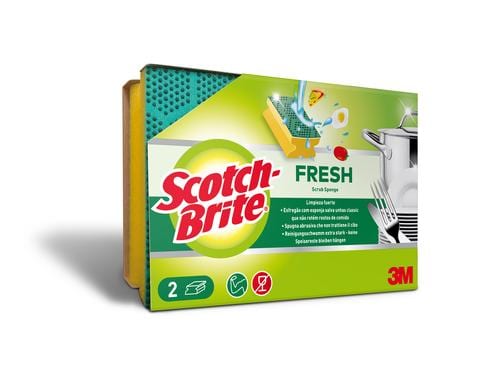 3M Scotch-Brite Schwamm Fesh extra stark grün-gelb, 2 Stück