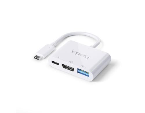 PureLink Premium Adapter USB-C - Multiport Ausgänge: USB-C/HDMI/USB-A, 10cm, Weiss