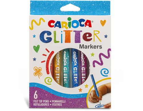 Carioca Fasermaler Glitter 6 Stück Filzstifte zum Schreiben und Malen