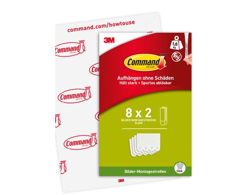 3M Command Bilder-Montagestreifen S weiss, 8 Set, Traglast: 1.8kg