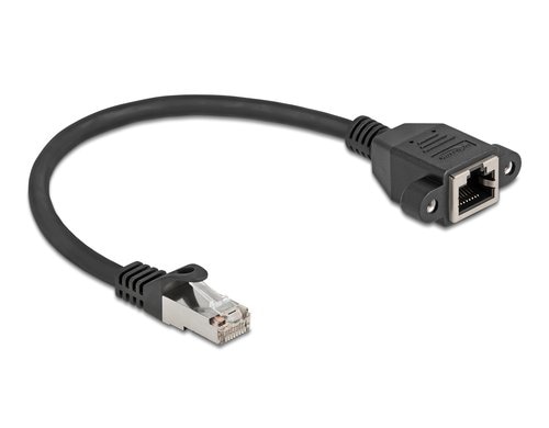 Delock Netzwerkverlängerung, 25cm, ST-BU Cat.6A, S/FTP, Schwarz Buchse verschraubbar