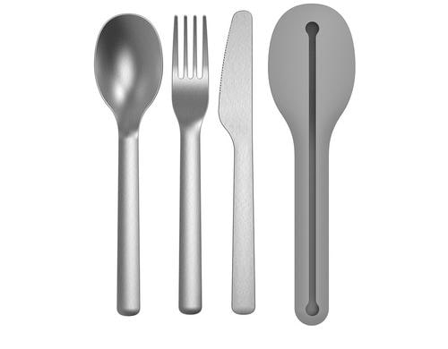 Berghoff Besteckset Picknick Leo Grau Edelstahl, Länge: 18cm Hülle:19cm