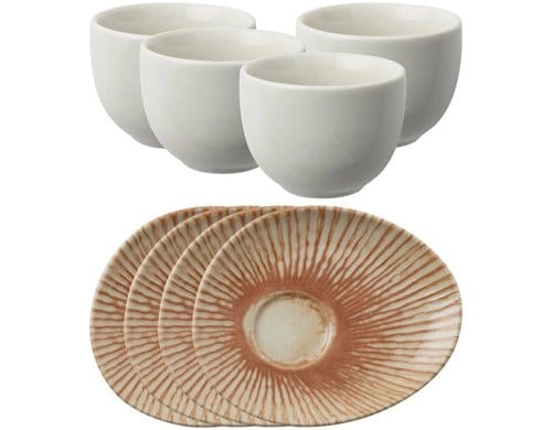 AK Kaffeeservice 4 Tassen M/Teller Org Sunlight Red Stoneware